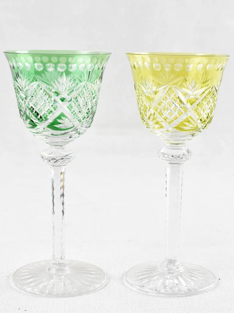 Set of 8 vintage multi color crystal wine glasses 8"