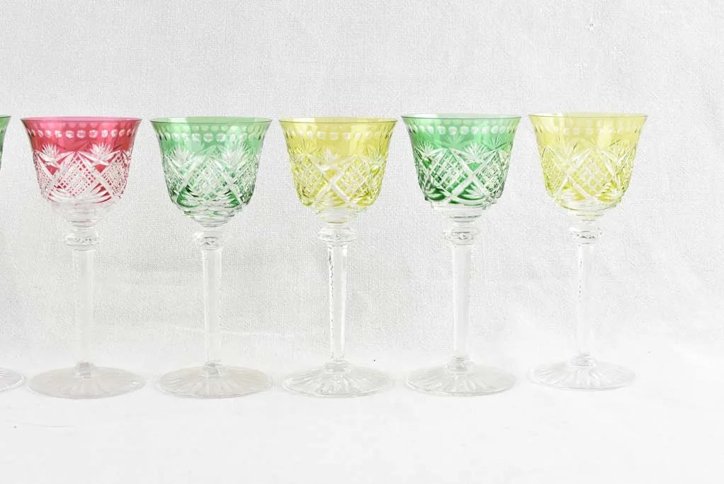 Set of 8 vintage multi color crystal wine glasses 8"