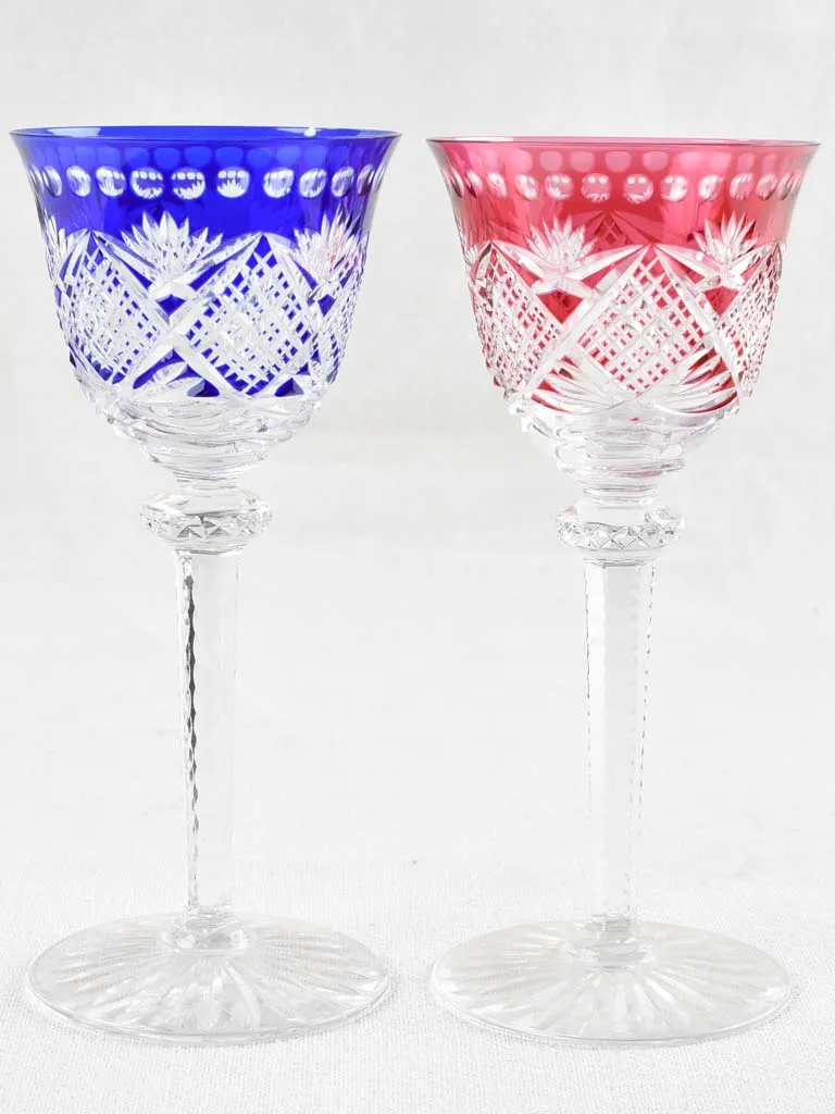 Set of 8 vintage multi color crystal wine glasses 8"