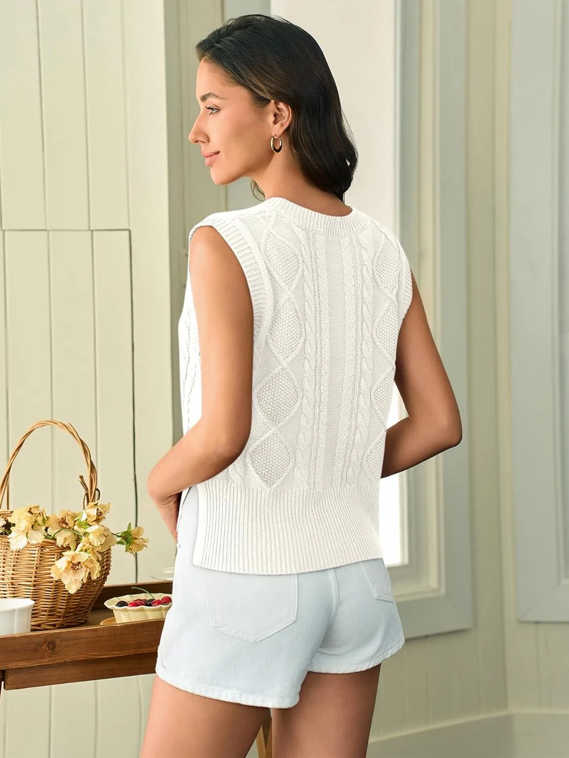 Sweater Vest for Women V Neck Sleeveless Knit Solid Casual Ribbed Preppy Pullover Tops