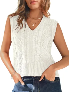 Sweater Vest for Women V Neck Sleeveless Knit Solid Casual Ribbed Preppy Pullover Tops