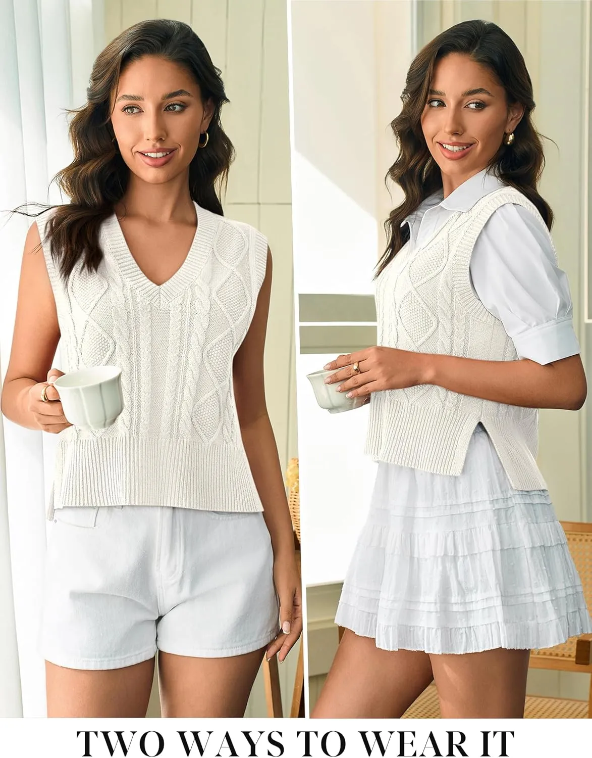 Sweater Vest for Women V Neck Sleeveless Knit Solid Casual Ribbed Preppy Pullover Tops