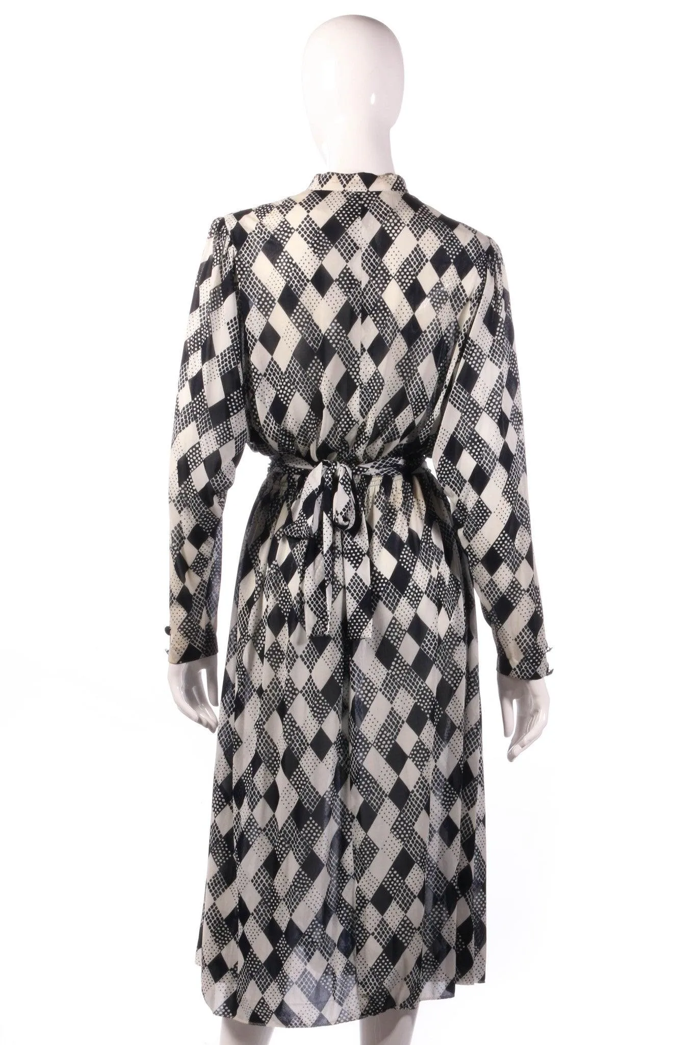 Tricosa Vintage Black and Cream Diamond Pattern Dress with Belt UK Size 14/16