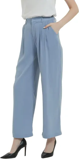 Tronjori Women High Waist Casual Straight Leg Long Business Work Suit Dress Pants Wide Leg Trousers Regular Waistband
