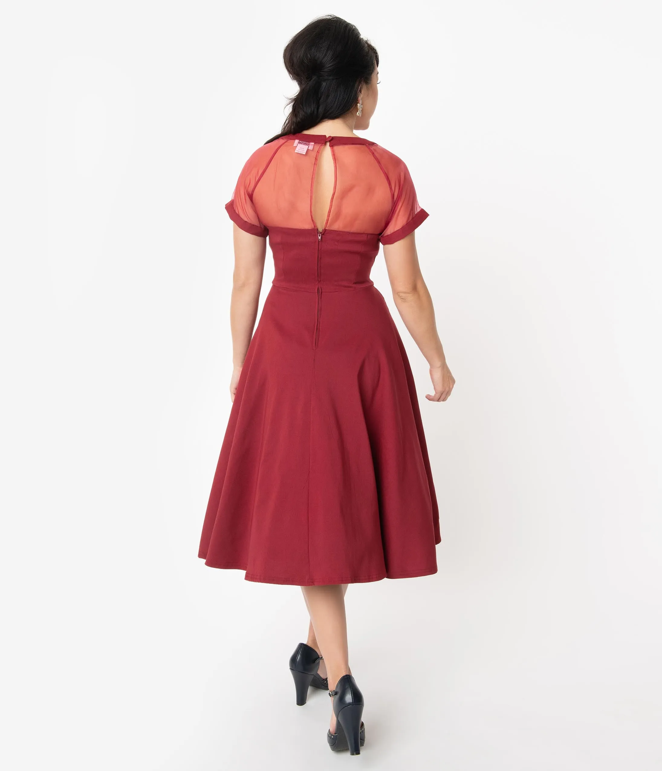 Unique Vintage 1950s Burgundy Shirelle Swing Dress