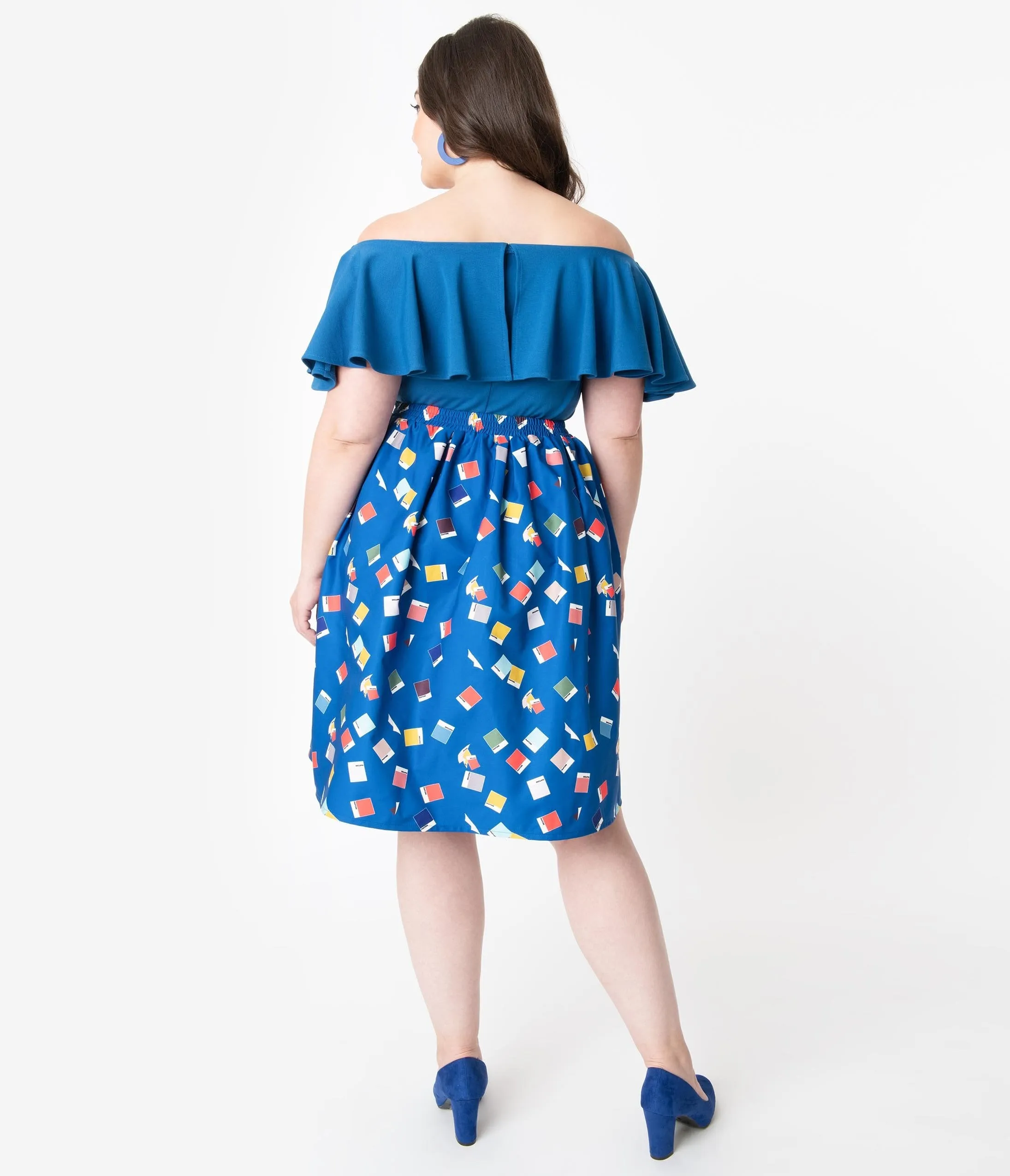 Unique Vintage   Pantone Plus Size Classic Blue Color Chips Print Jayne Swing Skirt