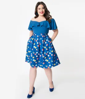 Unique Vintage   Pantone Plus Size Classic Blue Color Chips Print Jayne Swing Skirt