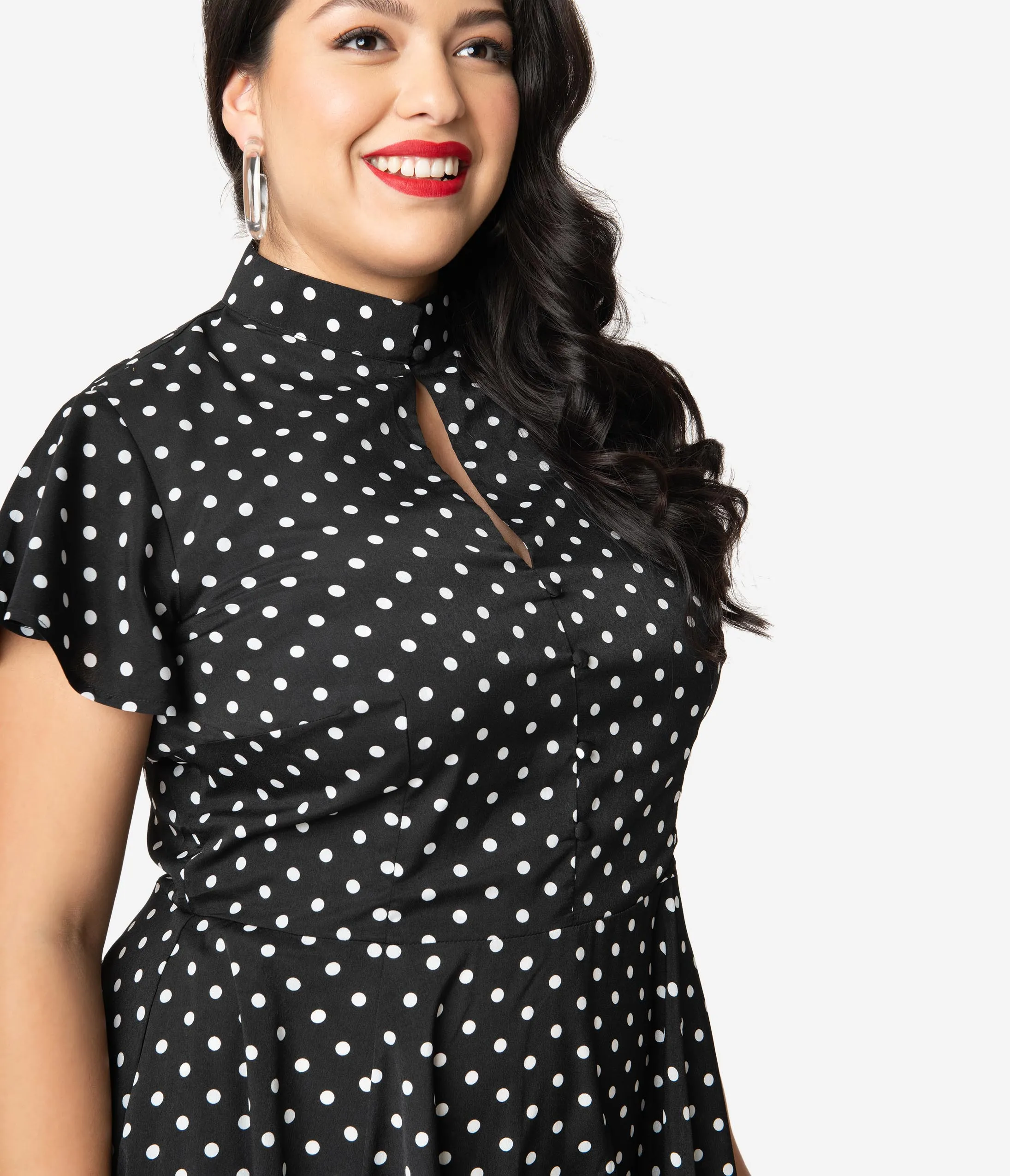 Unique Vintage Plus Size 1950s Black & White Polka Dot Baltimore Swing Dress