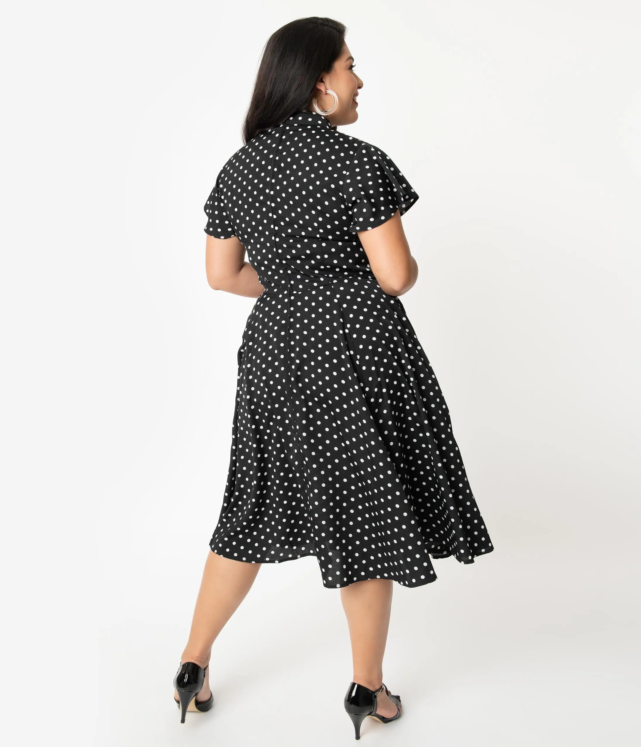 Unique Vintage Plus Size 1950s Black & White Polka Dot Baltimore Swing Dress