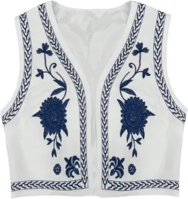 Verdusa Women's Vintage Embroidery Vest Top Open Front Sleeveless Cropped Cardigan Boho Cowgirl Vest Jacket