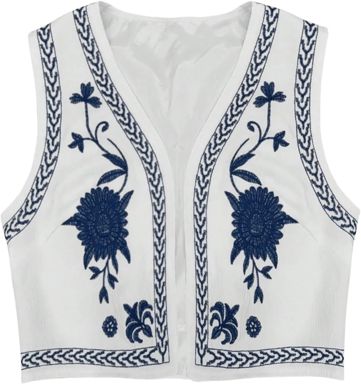 Verdusa Women's Vintage Embroidery Vest Top Open Front Sleeveless Cropped Cardigan Boho Cowgirl Vest Jacket