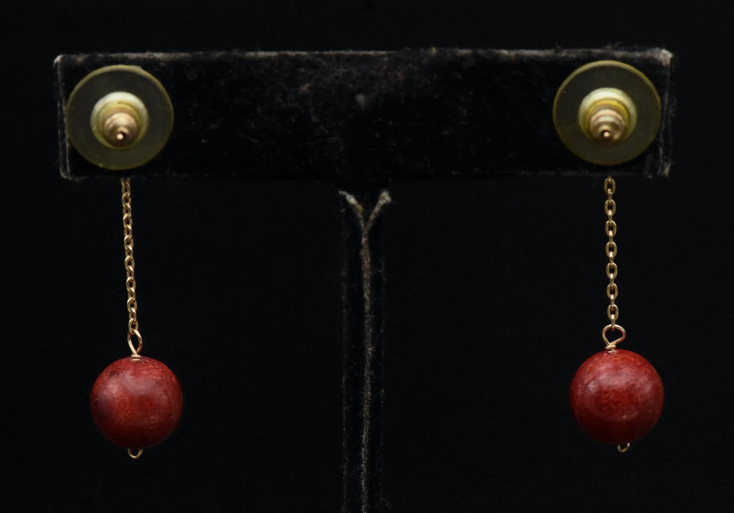 Vintage 14K Gold Red Coral and Cultured Pearl Earrings