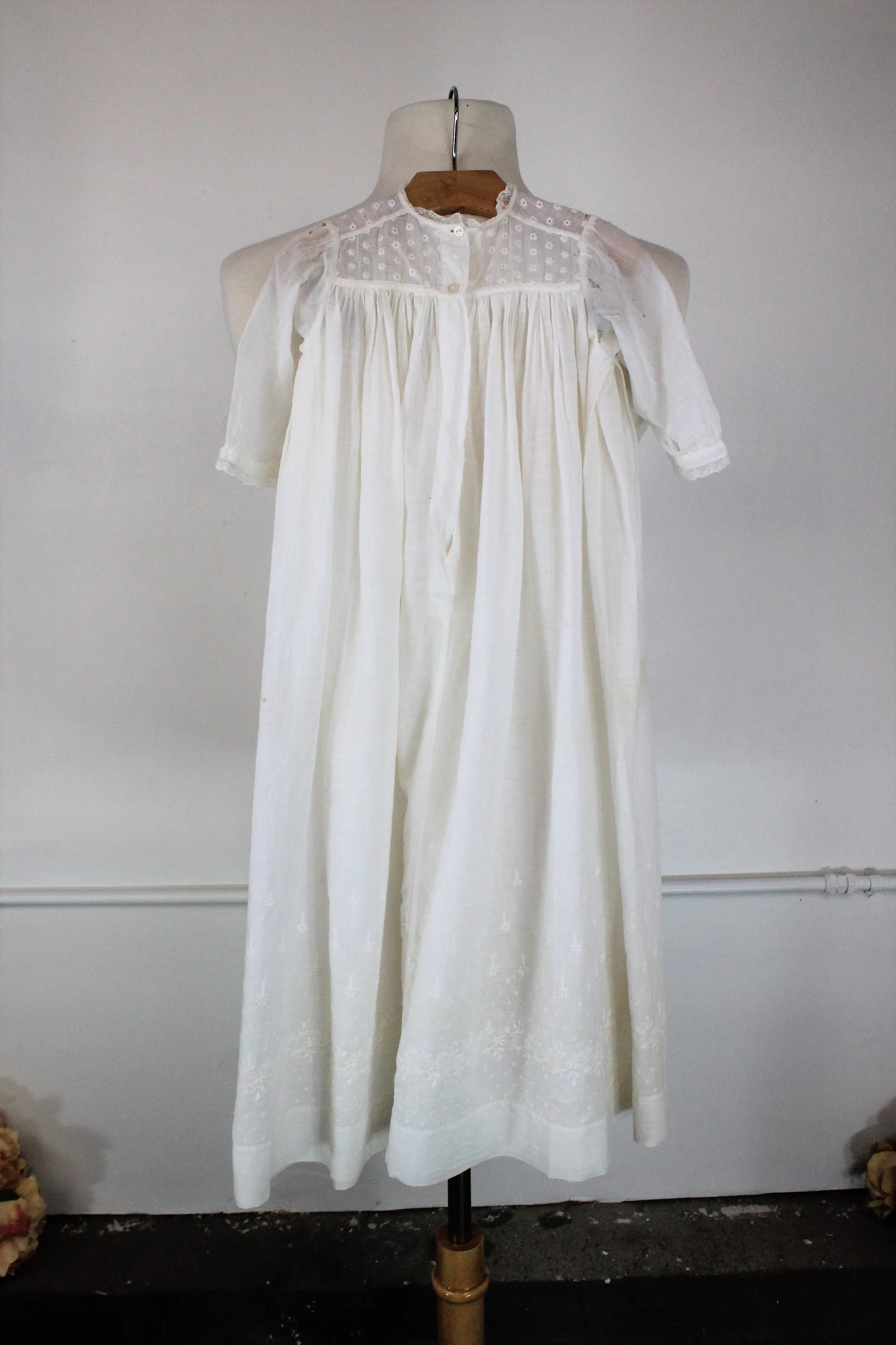 Vintage 1910s Babys White Cotton Christening Dress