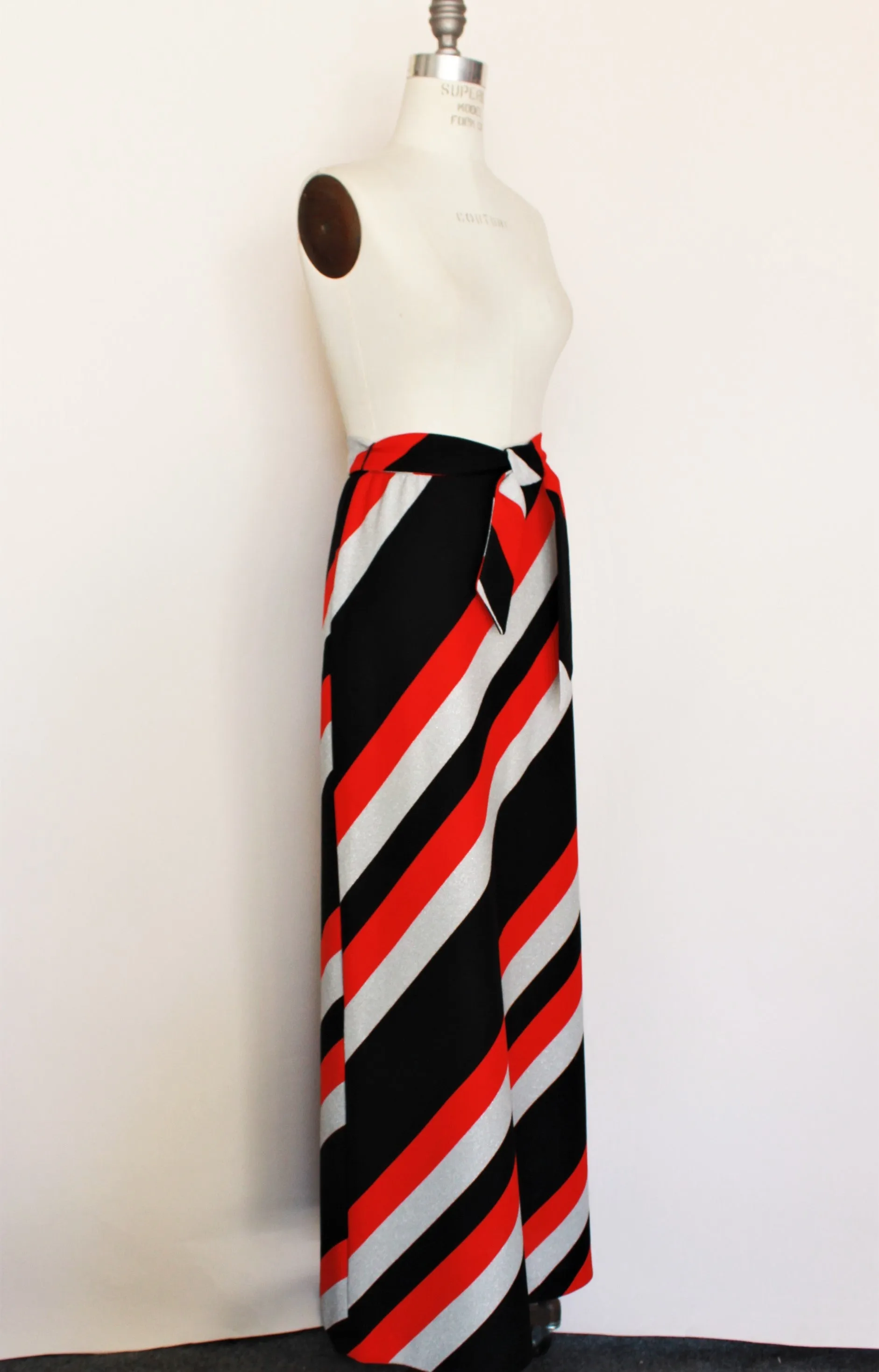 Vintage 1960s Diagonal Stripe Maxi Skirt With Belt