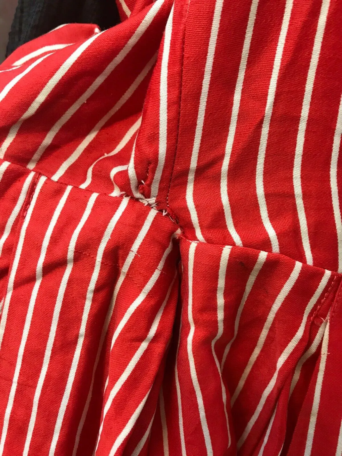 Vintage 50s Red White Pin Stripe Halter Swing Skirt Pin Up Cotton Party Dress XS