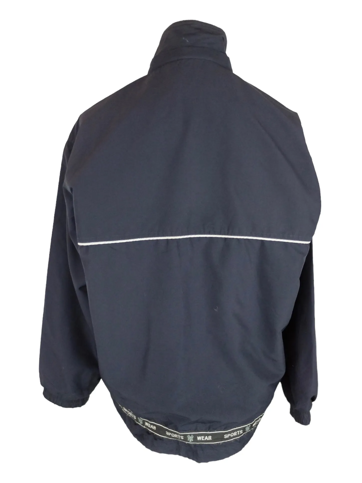 Vintage 90s Men’s New York Yankees Streetwear Athletic Sports Utility Dark Navy Blue Nylon Zip Up & Snap Button Down Windbreaker Shell Jacket | Men’s Size M
