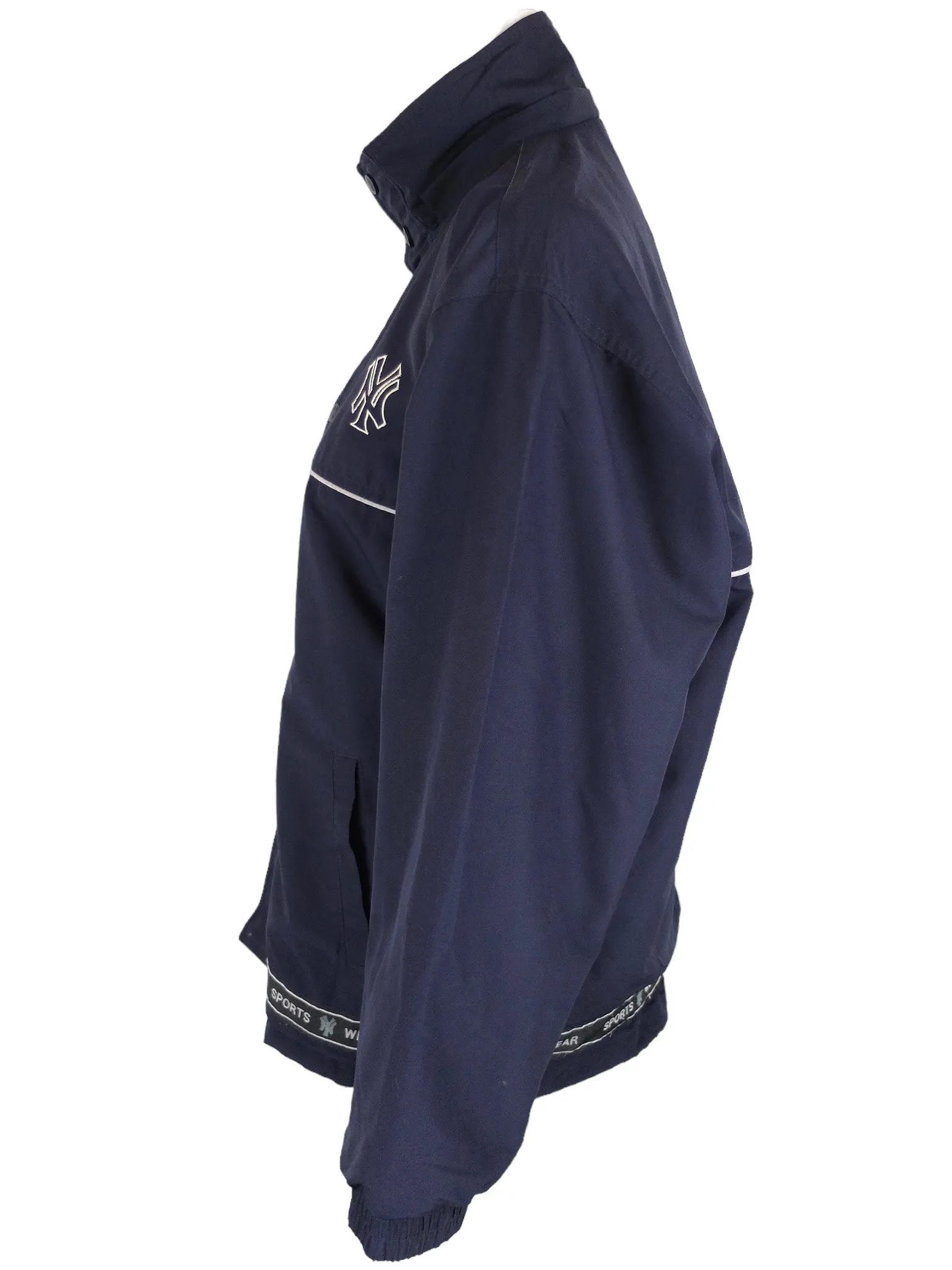 Vintage 90s Men’s New York Yankees Streetwear Athletic Sports Utility Dark Navy Blue Nylon Zip Up & Snap Button Down Windbreaker Shell Jacket | Men’s Size M