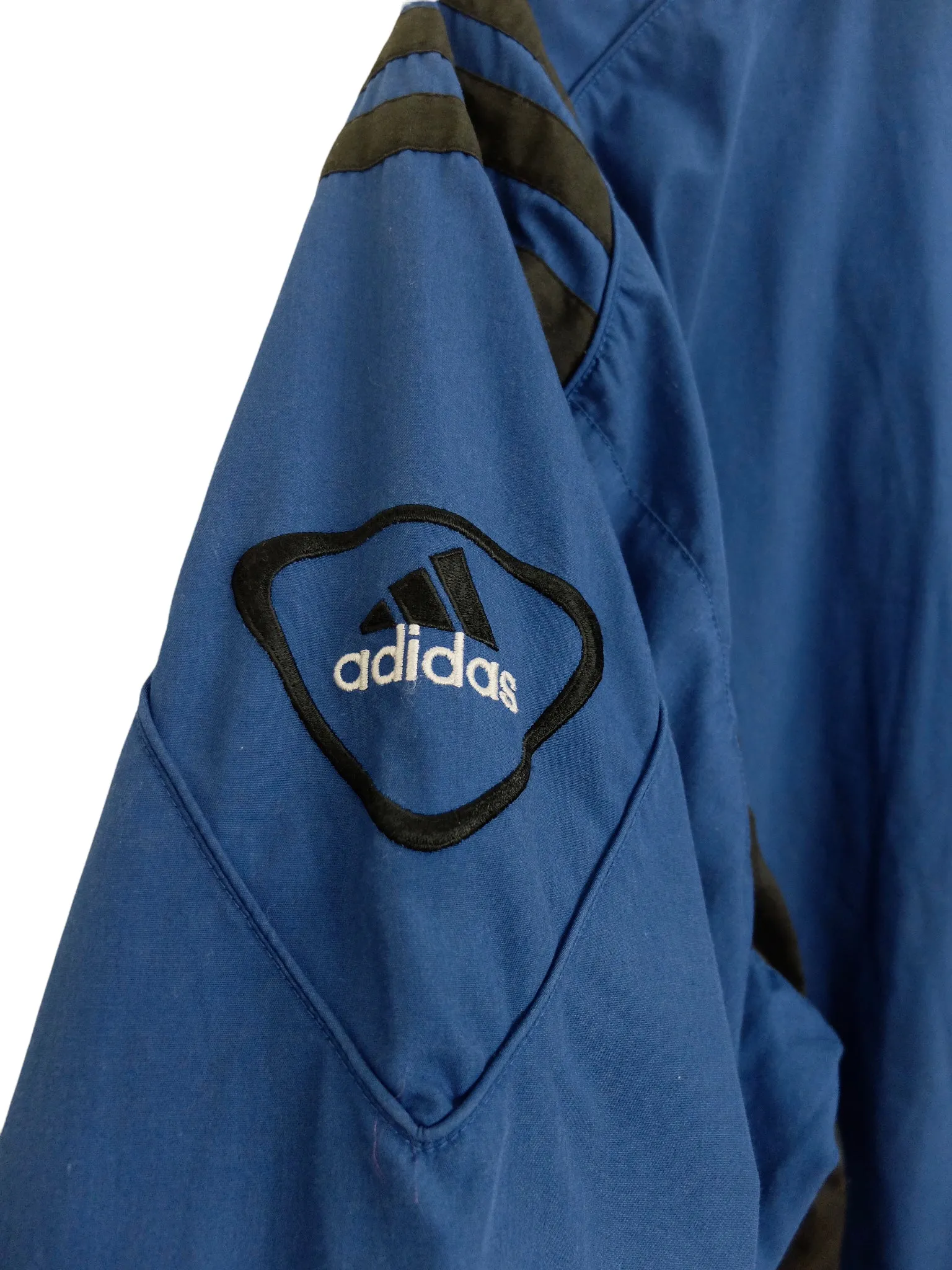 Vintage 90s Y2K Adidas Sports Streetwear Athletic Logo Dark Blue & Black Zip Up Windbreaker Track Jacket | Men’s Size M | Women’s Size L