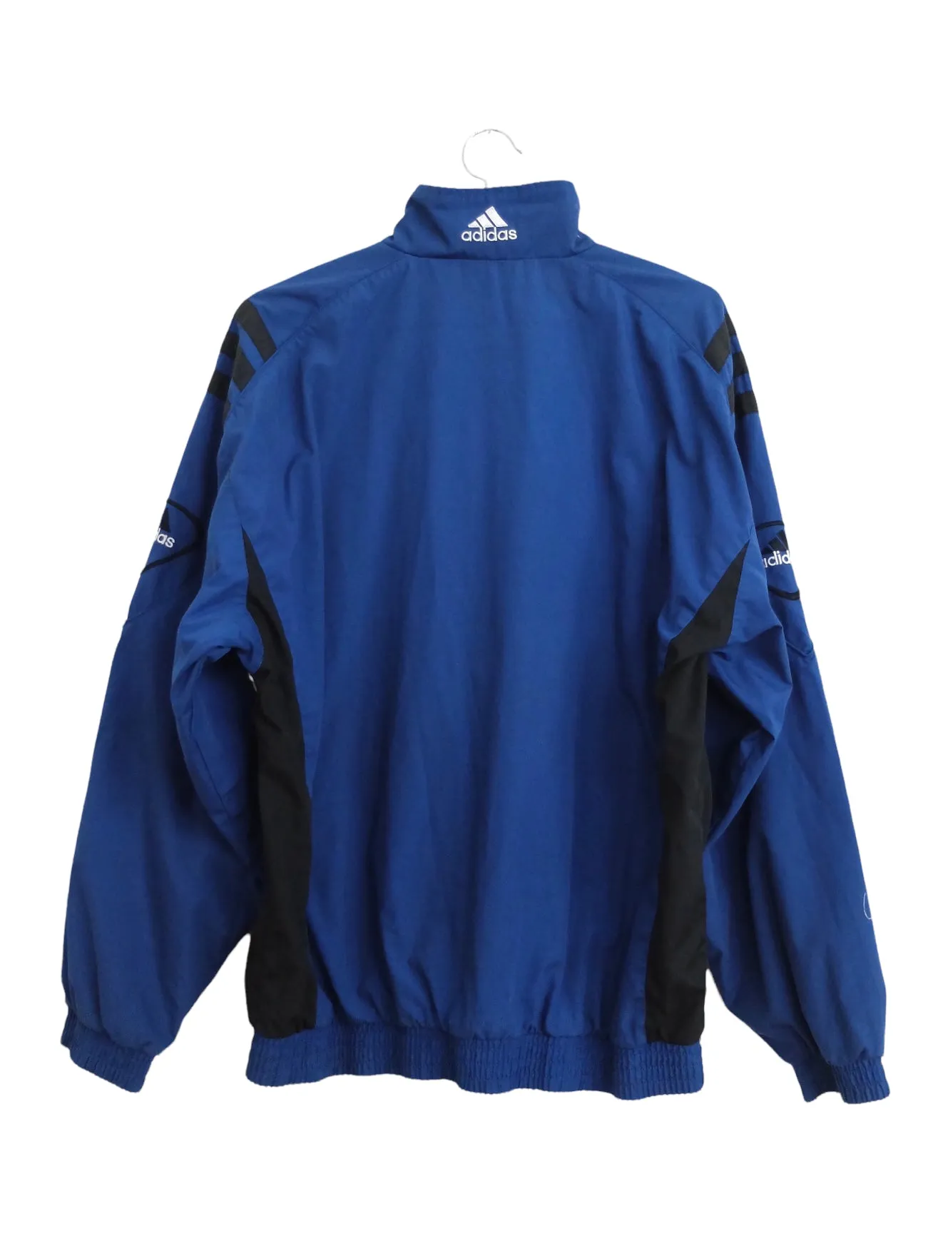 Vintage 90s Y2K Adidas Sports Streetwear Athletic Logo Dark Blue & Black Zip Up Windbreaker Track Jacket | Men’s Size M | Women’s Size L