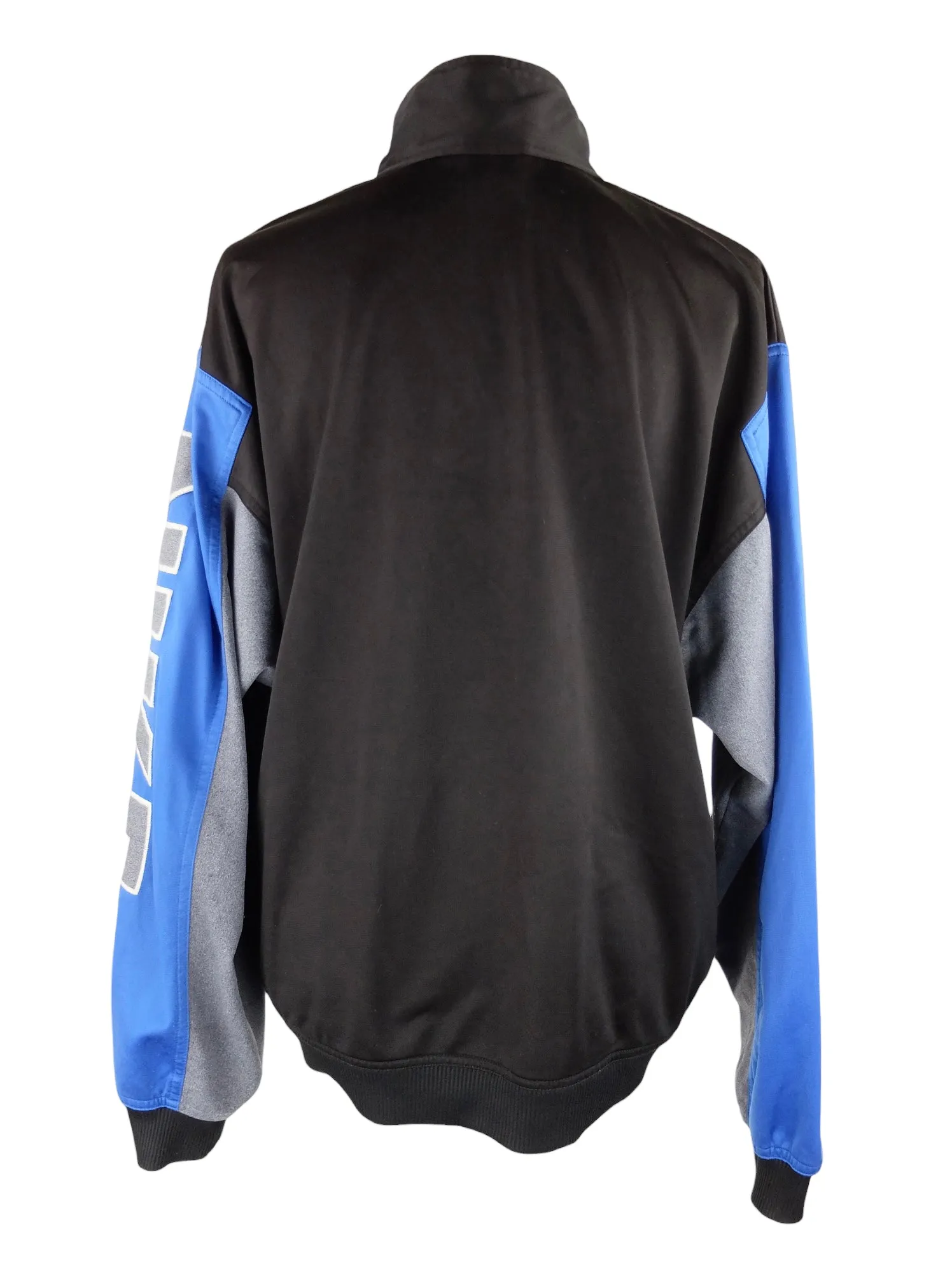 Vintage 90s Y2K Nike Sports Grey Blue & Black Zip Up Track Top Jacket with Sleeve Spellout | Men’s Size M