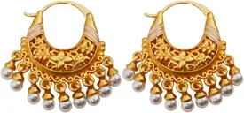 Vintage Chinese Style Chandelier Hoop Earrings with Blue/Red Agate Beads and Pearl Tassels - 18K Gold Plated Brass - Women's Bohemian Jewelry