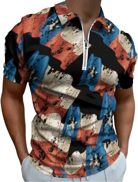 Vintage Texas Flag Trendy Polo Shirts for Men Short Sleeve Lapel Collar Zipper T-Shirts Outdoor Sports 5XL