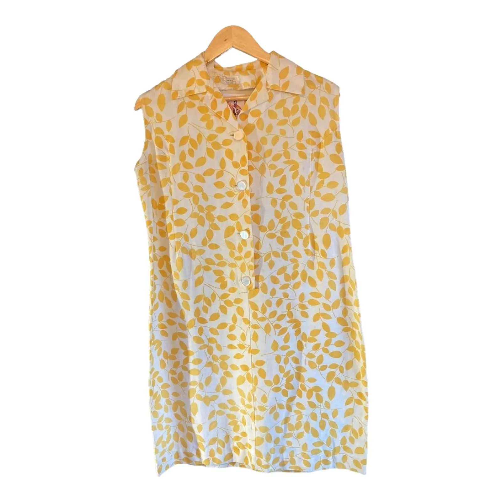 Vintage Yellow And White Sleeveless Dress UK Size 16