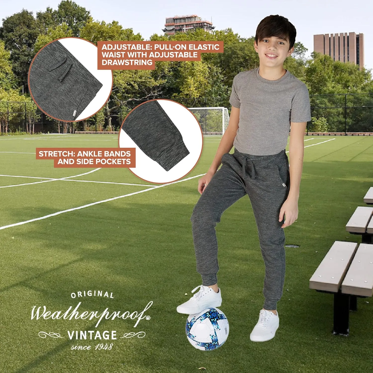 Weatherproof Vintage Boys Athletic Sweatpants - 4 Pack Athletic Basic Fleece Jogger Track Pants for Boys (4-20)
