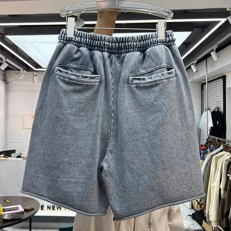 Wiaofellas  -  400g heavy wash vintage solid color sports shorts casual pants