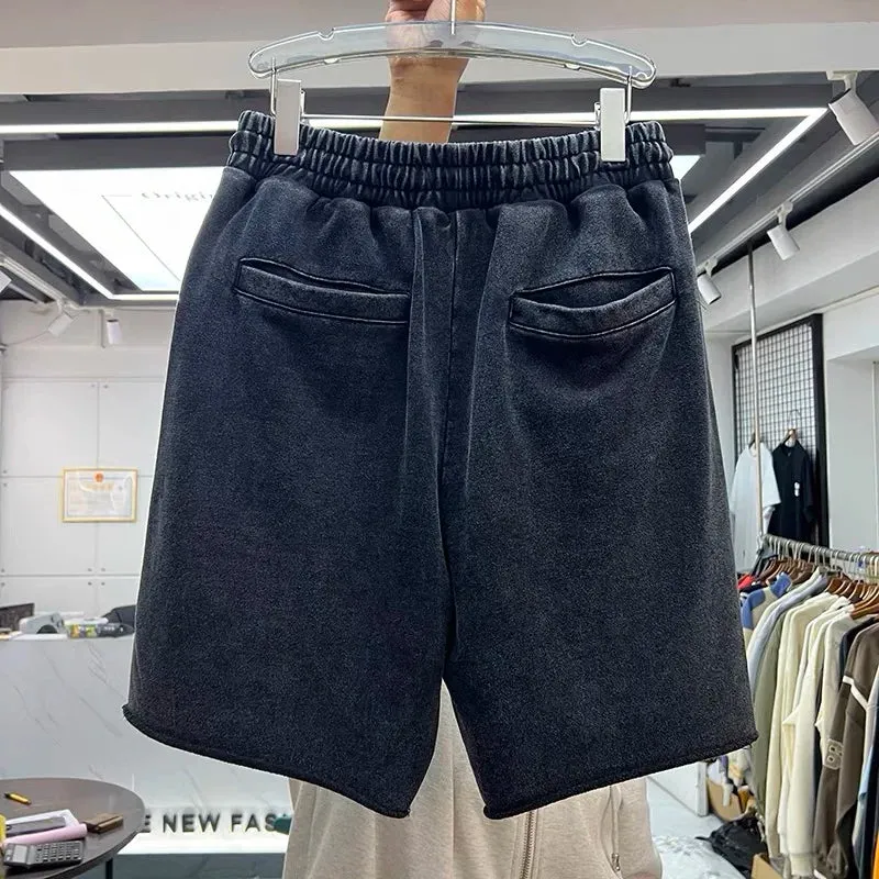 Wiaofellas  -  400g heavy wash vintage solid color sports shorts casual pants