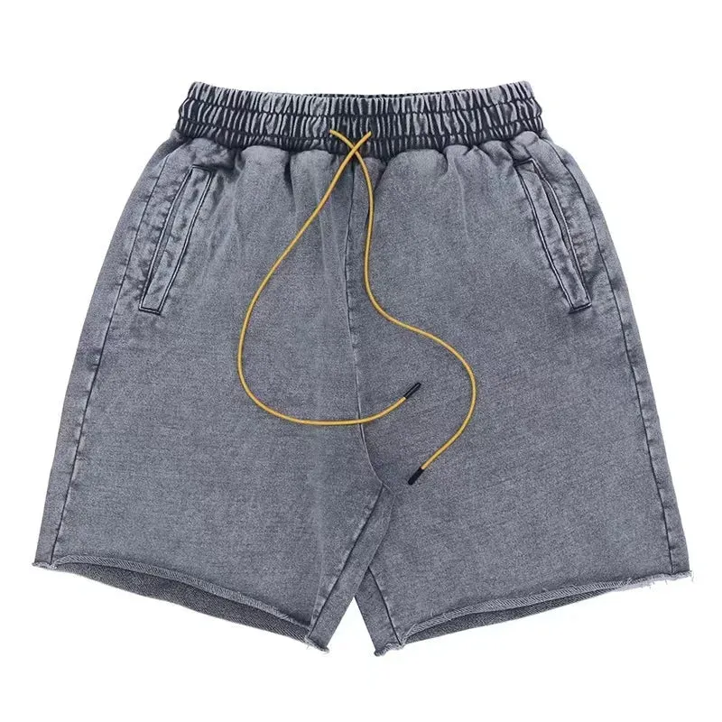 Wiaofellas  -  400g heavy wash vintage solid color sports shorts casual pants