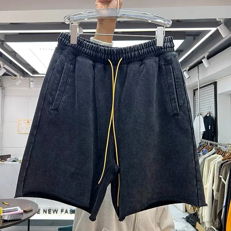 Wiaofellas  -  400g heavy wash vintage solid color sports shorts casual pants