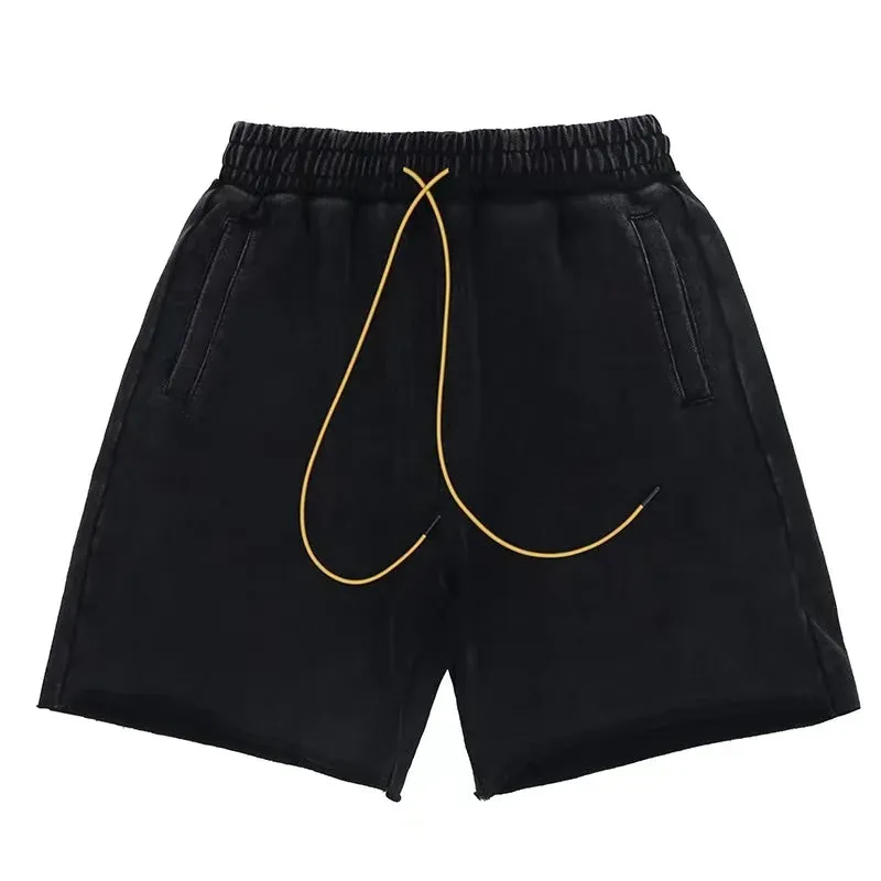 Wiaofellas  -  400g heavy wash vintage solid color sports shorts casual pants