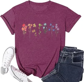Wildflower Gay Pride Shirt Women Rainbow Floral Graphic Tee LGBT Equality Tshirt Summer Gay Lesbian Casual Loose Tops