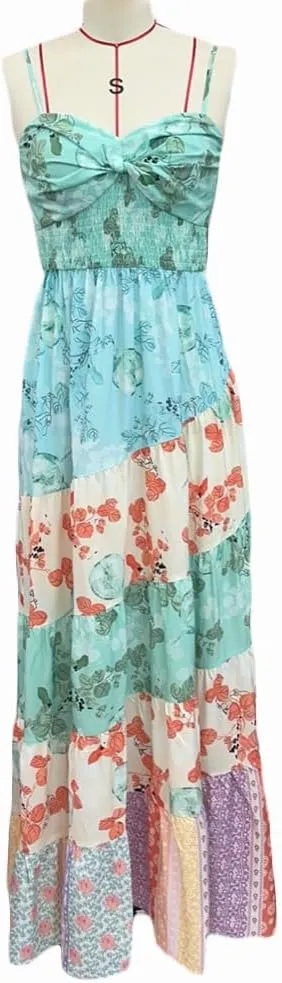 Womens Boho Floral Maxi Dress Y2K Cottage Spaghetti Strap Tiered Beach Vacation Dress Summer Long Flowy Sundress