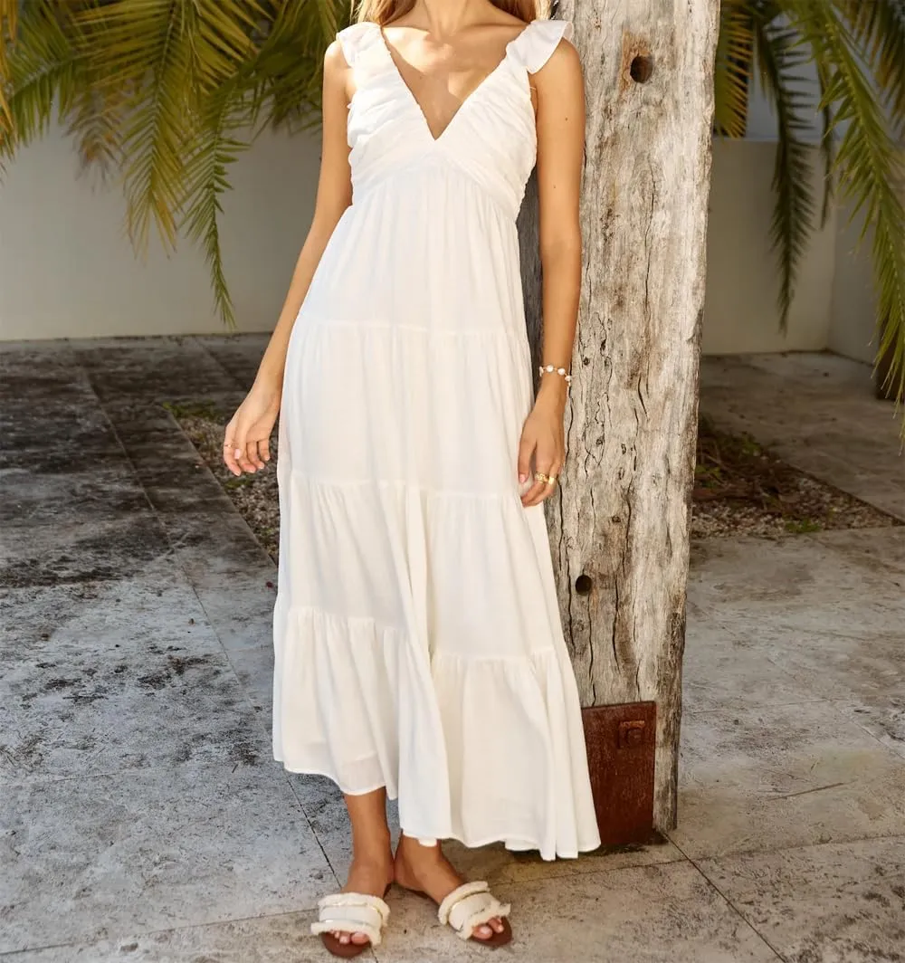 Womens Boho Floral Maxi Dress Y2K Cottage Spaghetti Strap Tiered Beach Vacation Dress Summer Long Flowy Sundress
