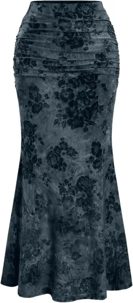 Women's Vintage Floral Ruched Fishtail Long Skirt High Waisted Bodycon Maxi Skirts